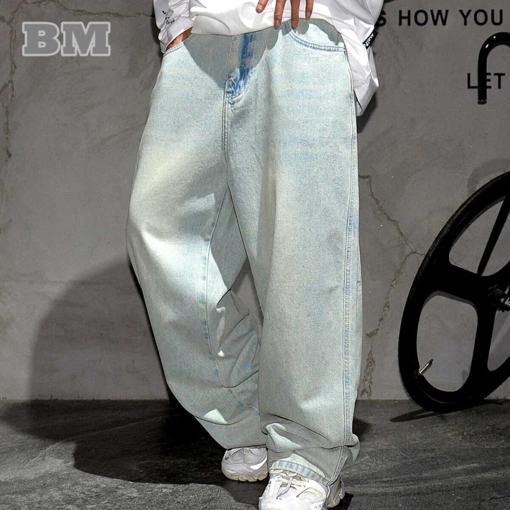 American Streetwear Hip-Hop Distressed Baggy Jeans MenS Clothing Denim Cargo Pants Korean Clothes Kpop Trousers Male 240821