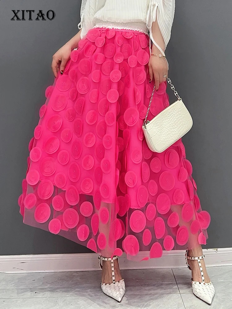 XITAO Patchwork Mesh Skiing Dots Solid Color Womens Fashion Spring Korean Simple Leisure Loose A-line Skiing DMJ4091 240822