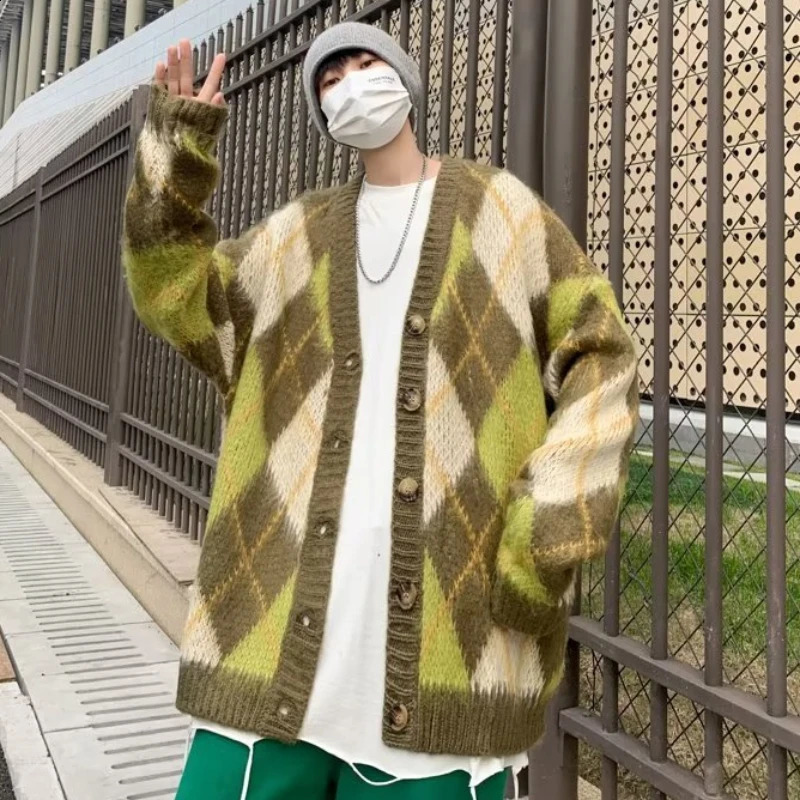 Open top wool sweater mens retro streetwear couple knitting full matching fashion Korean autumn loose casual full sleeves latest 240930