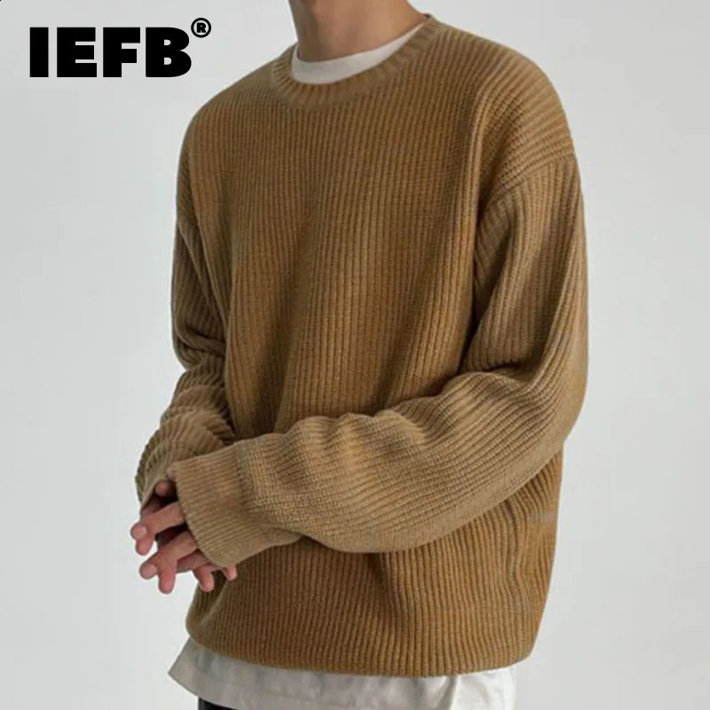 Chandails de hommes iefb coréens collier de mode ronde couleur continue baggy mâle tricotant les hommes décontractés portent le printemps 9c2829