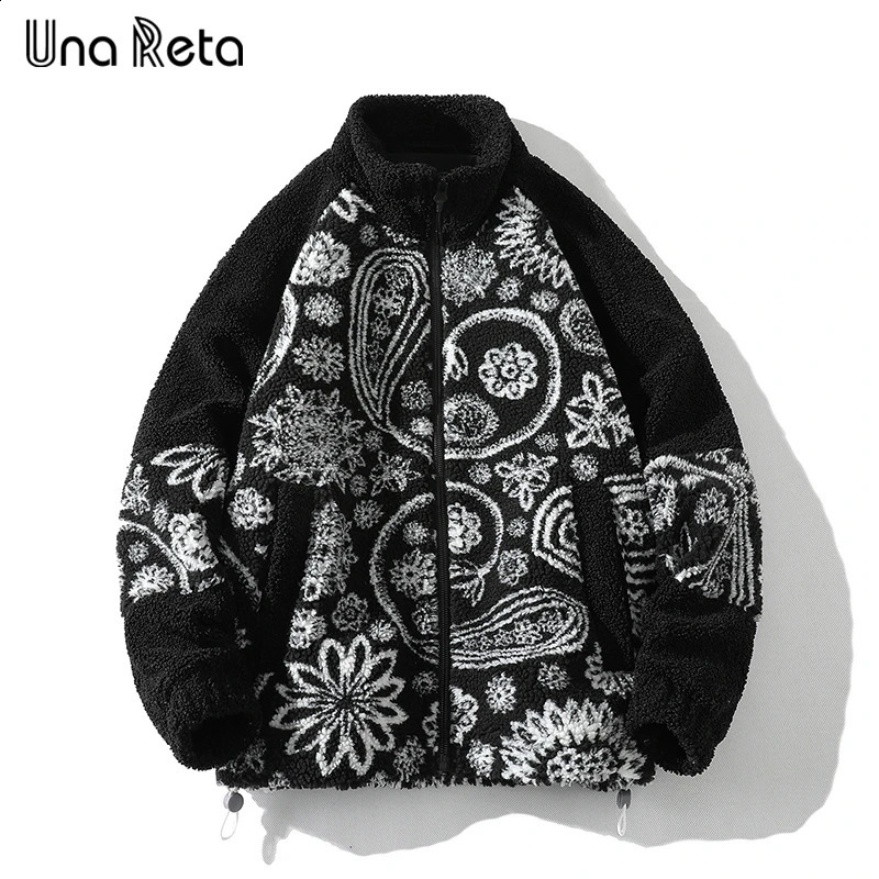 Una Reta S-XXL Winter Mens Coat Wool Parka Coat Loose Mens Clothing Grain Fleece Mens Jacket Geometric Coat 240822