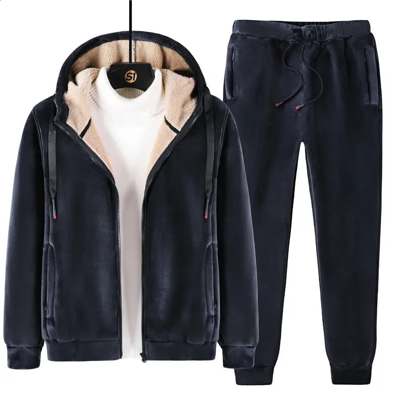Men Winter Fashion Plus Size Casual HoodiesPants Set Hooded Clothes Thick Sportswear Warm Fleece Tracksuit Mens Warm Sets 240821