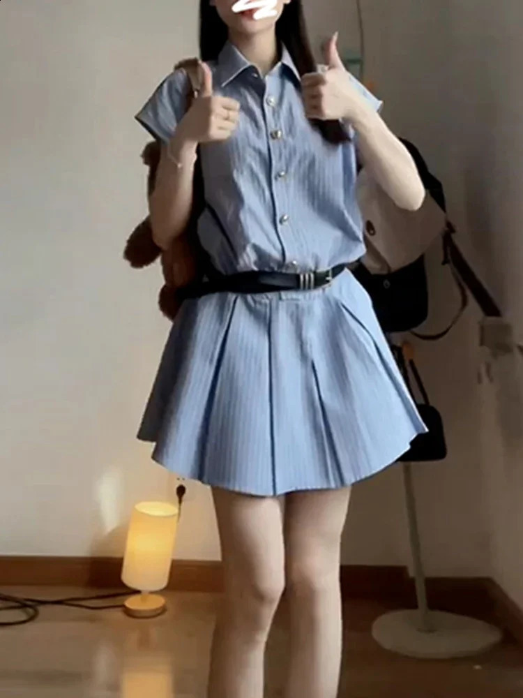 French Slim Waist Women Dress Female Casual Loose Street Blue Woman Dresses Chicly Simple Basic Sweet Ladies Fashion Dress 240822