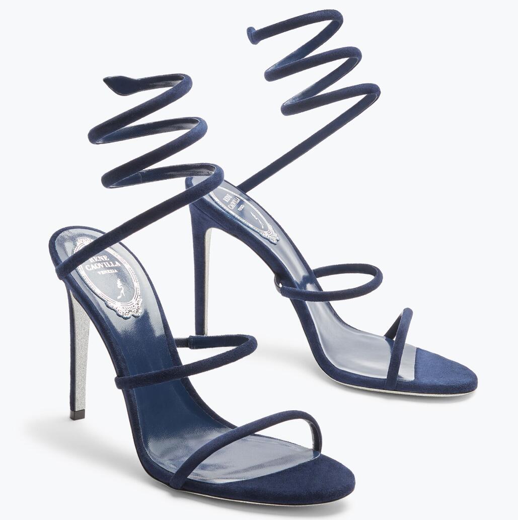 Top Designer Femmes Cleo Sandals Chaussures engelées Stiletto talons bleus Black enveloppe à lamed Lady Robe de mariée Round Toe Elegant Walking