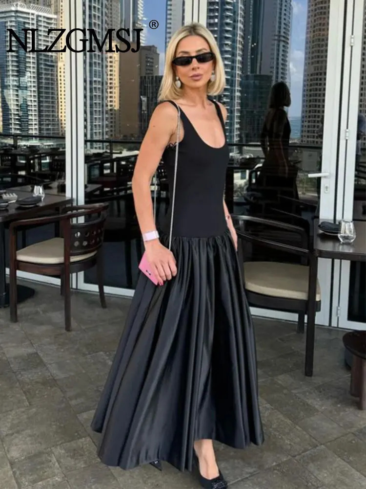TRAF Autumn Minimalist Patchwork Dresses Women Sleeveless High Waist Backless Solid Elegant Dress Female Fashion Clothing 240822