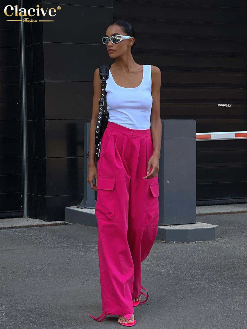 Pantalon de cargaison rose volumineux Vintage Clocy Fashion Automne Fashion haute taille large pantalon Streetwear Hip Hop Pantalon complet PANCE