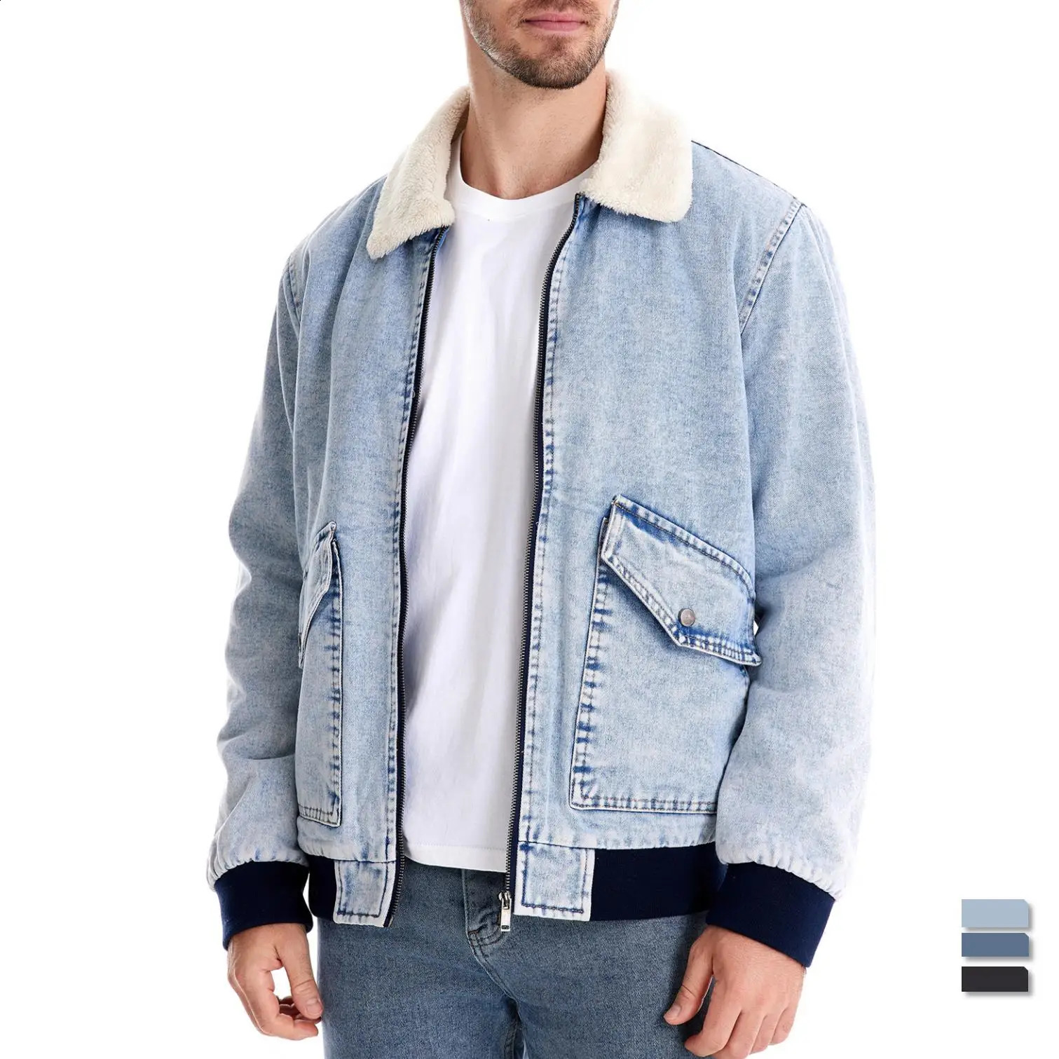 Aiopeson Mens Col de collier de fourrure d'hiver doublure de veste épaisse veste à hommes chauds veste et manteau veste de jean de mode décontrac