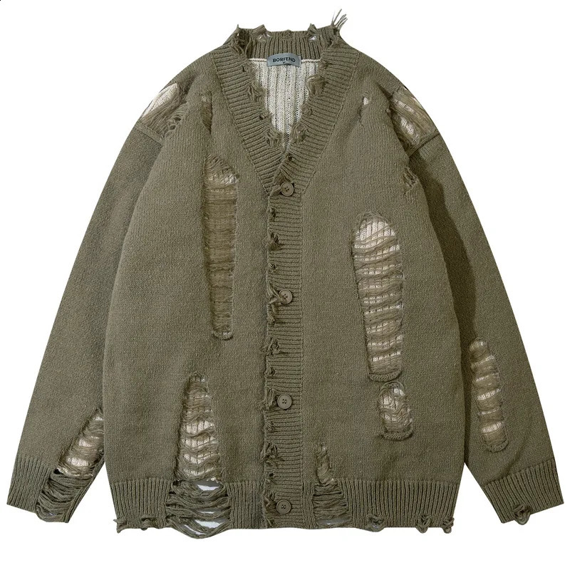 Pull vintage a déchiré les faux en détresse deux pièces en tricot de cardigan tridigan streetwear harajuku chasques surdimensionnés y2k cavaliers