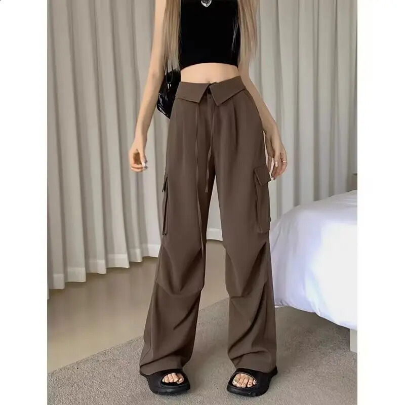 Womens High Waist Wide Leg Pants Summer Thin Vintage Korean Lazy Casual Straight Leg Pants Fashionable Floor Mopping Pants 240821