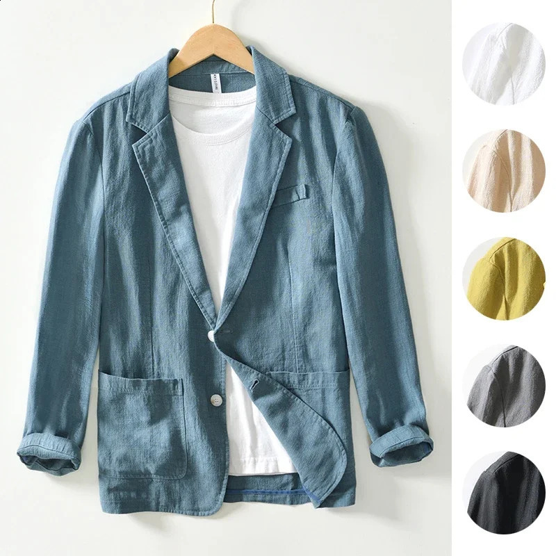 Plus Sizes M4XL Mens Casual Business Linen Cotton Suit Jacket Loose Fit Fashionable Solid Color Singlelayer Blazer 240821Z