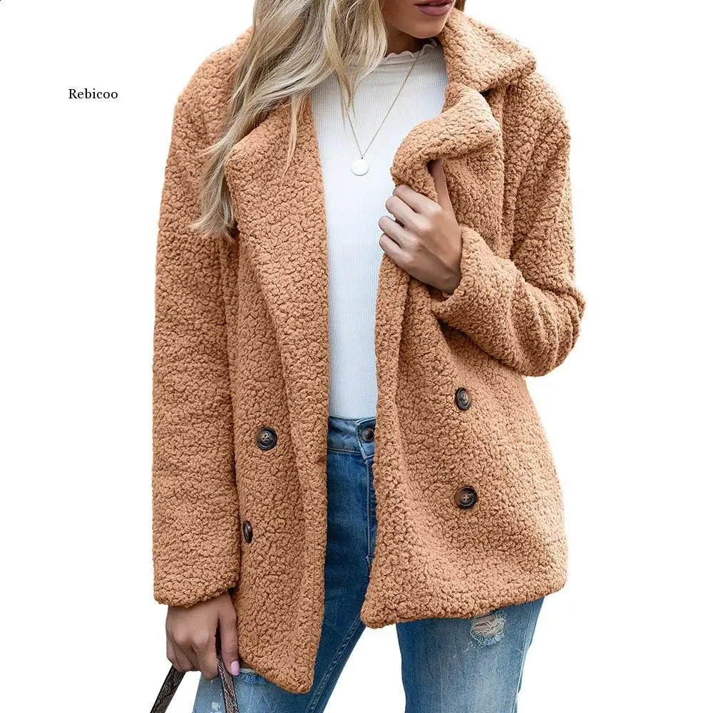 Womens Winter Spring Loose Warm Jacket Solid Color Teddy Velvet Button Jacket Womens Casual Jacket S-5Xl 240822