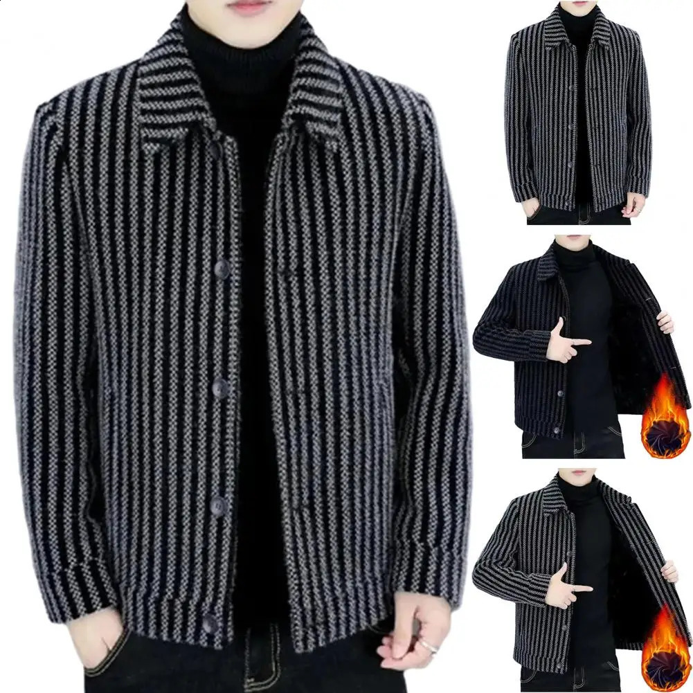 Mens jacket lapel long sleeved single breasted thick warm open collar loose plus size medium length casual business S 240821