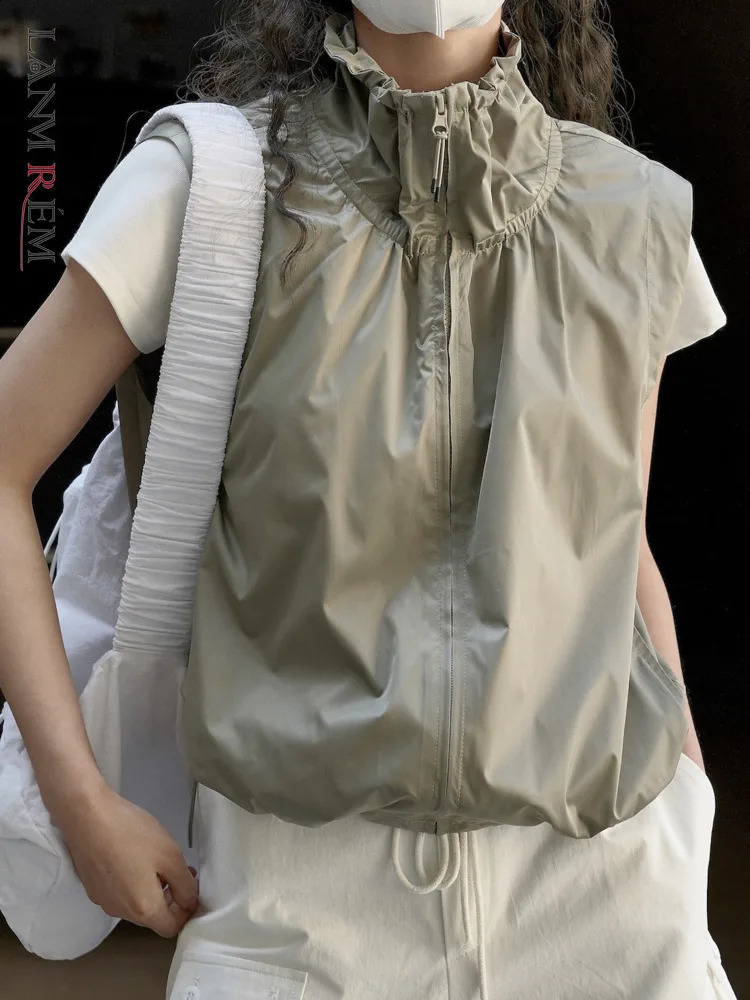 Version coréenne de Lanmrem Gilet à col roulé pour les femmes Solide sans manches cardigan cardigan vestes lâches printemps 240822