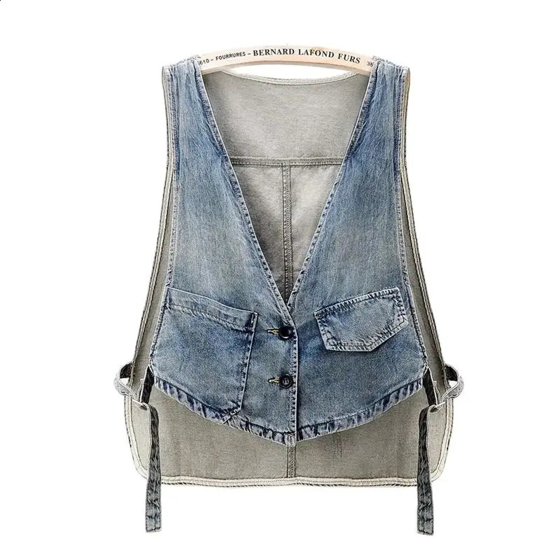 Fashion Denim Vest Womens Waistcoat Spring Summer Autumn Vest Jacket Female Retro Loose Black Blue Jeans Coat 240822