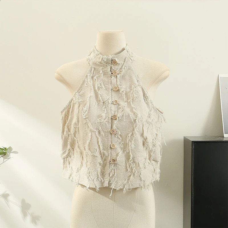 Chic Tank Top For Women Tassel Streetwear Summer Tanks Womens Halter Off-shoulder Camis Female Sleeveless French Style Dropship 240821