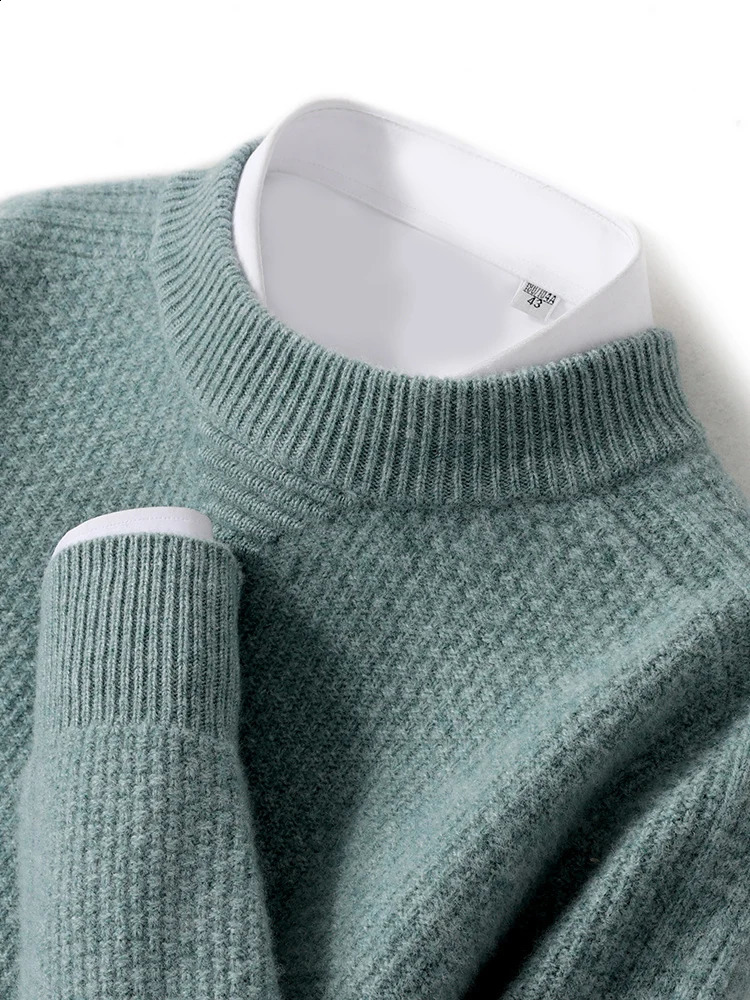 Mens Mock Neck Pullover Sweater Autumn Winter Thick Soft Warm Smart Casual Jumper 100 Merino Wool Knitwear Clothes Tops 240821