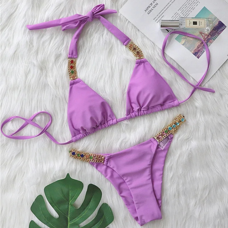 Strass Sexy Bikinis femmes maillots de bain femme maillot de bain maillots de bain filles brésiliennes Bikini ensemble plage piscine baigneur 240