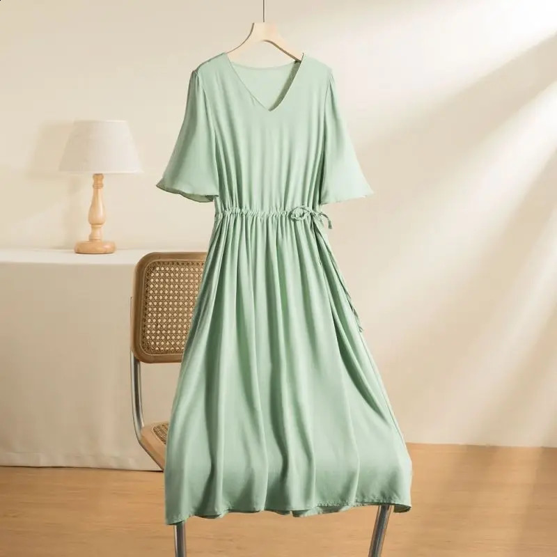 Summer Versatile Temperament Womens Clothing Fashion Lace Up Patchwork Pockets Solid Color Simplicity Commuting Dress 240822