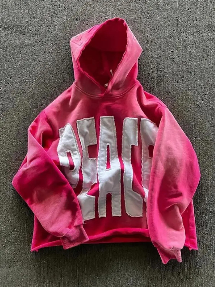 Street High Quality Hoodie Male Fashion Long Sleeve Oversize Letter Printed Hooded Autumn Mens Solid Pullover Sweatshirt 240821