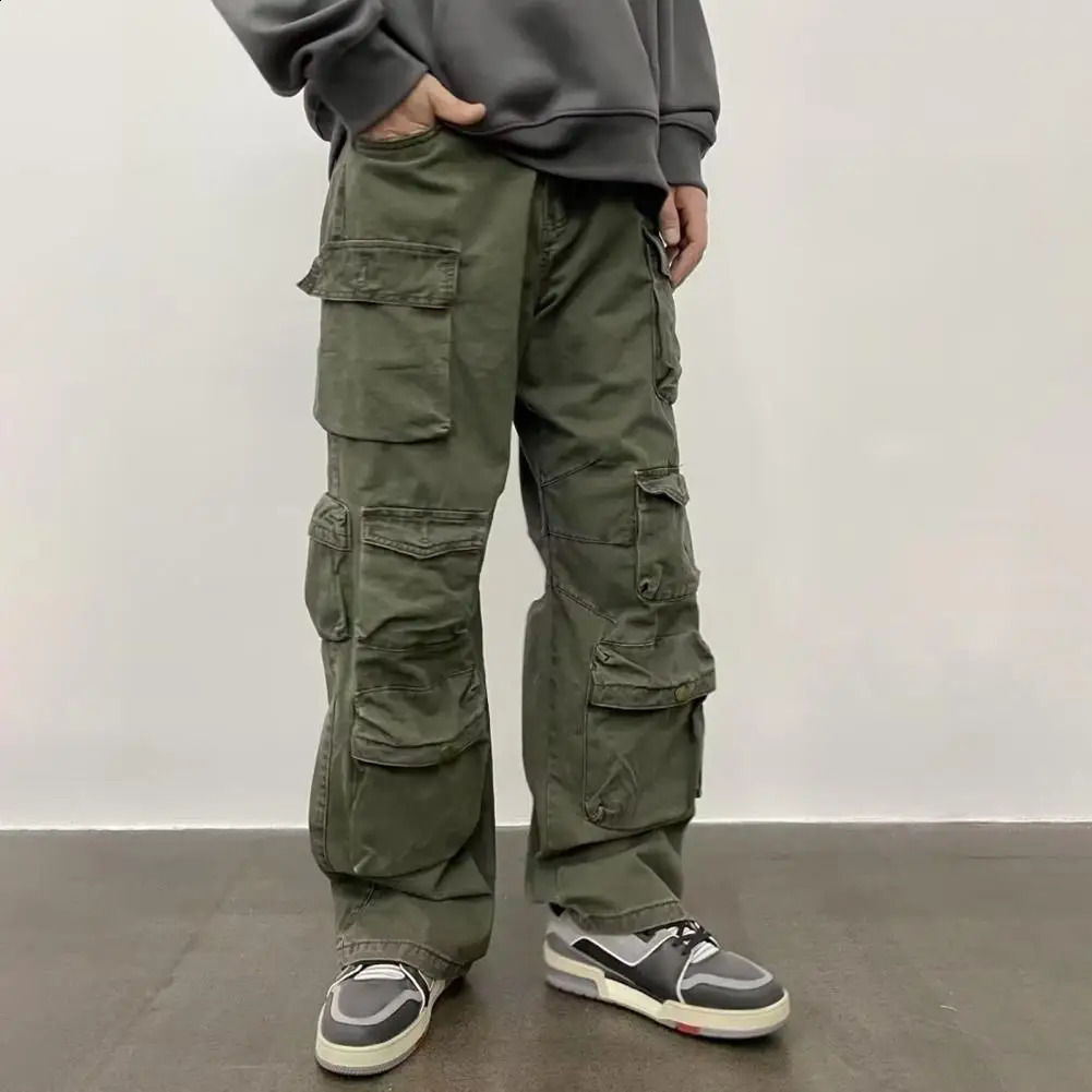 Pantalon de cargaison de printemps Taies de taille ajusté en vrac pantalon droit à jambes larges pantalons multiples pantalon décontracté pantalo