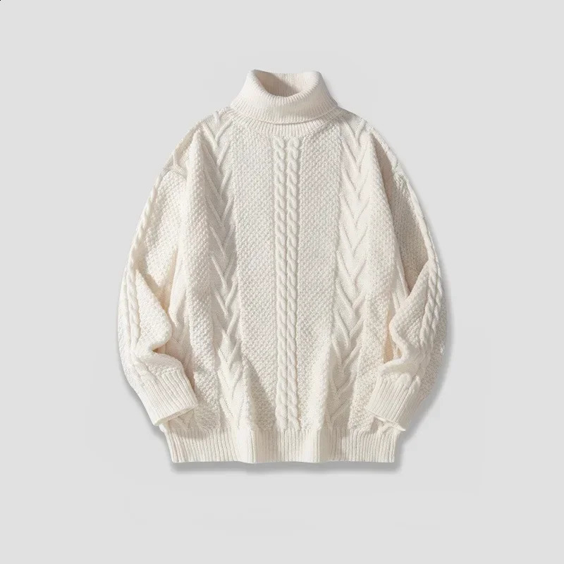 Autumn/Winter Mens Fashion Solid Color Jacquard Knitwear High Collar Cold Protection Warm Simple Thickened Sweater 240821