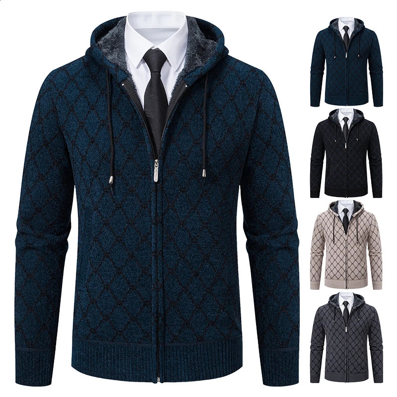Pull cardigan doublé de velours d'hiver pour hommes veste chaude 240822