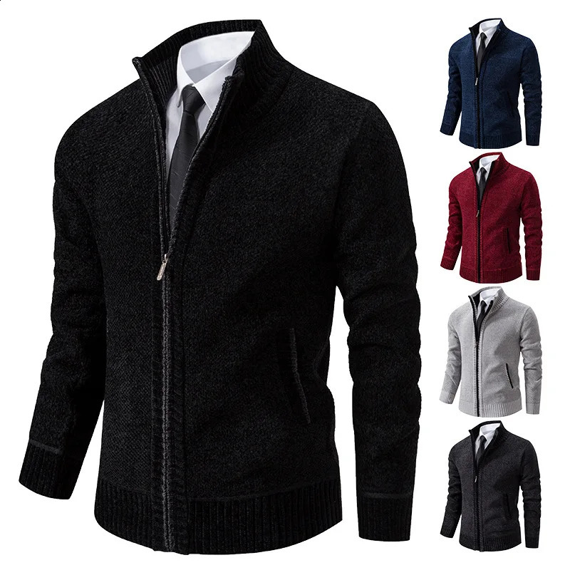 Autumn coat mens wool sweater stand up collar casual zipper knitted cardigan fashionable jacket mens jacket 240822