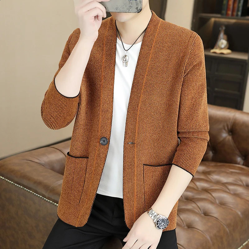 Autumn/Winter Mens Casual Knitted Cardigan Coat High Quality Non Ironing Youth Fashion Versatile Sweater Cardigan Coat 240821