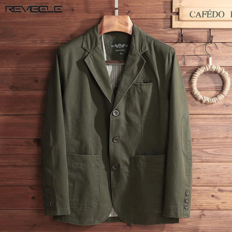 Mens Spring Autumn Jackets Vintage Hunting Motorcycle Blazer Multi-pocket Loose Cargo Coat Pure Cotton Thin Tactical Tops 240821