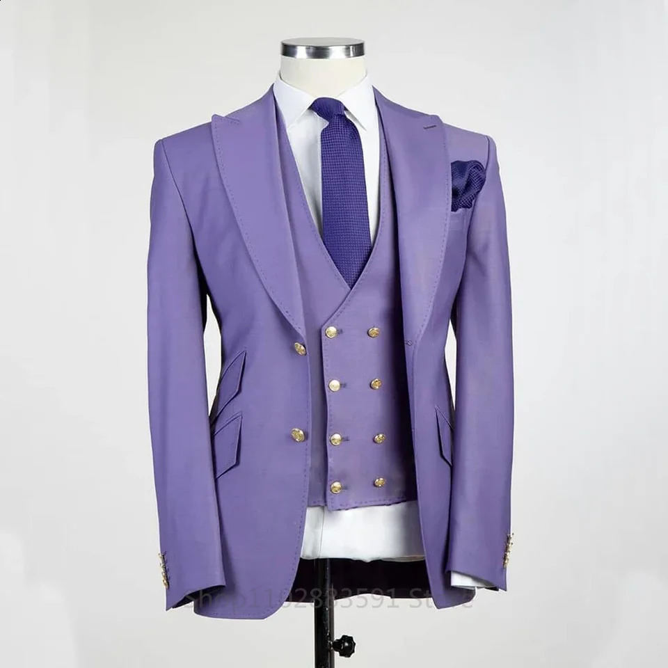 Ensembles de veste revers pour les hommes violets Suit des smokings de gilet à deux poitrines pour les garnitures de mariage combinées 2024 BLAZE