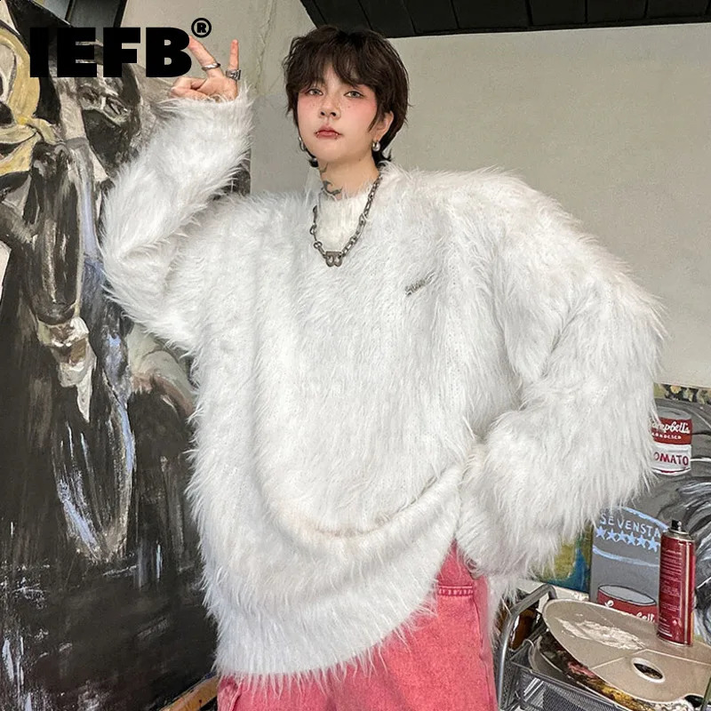 IEFB Winter Mens Sweater Solid Color Hippocampus Hair Pullovers Fashion Knitted Thick Woolen Tops Trend Loose Oversize 9C3449 240821