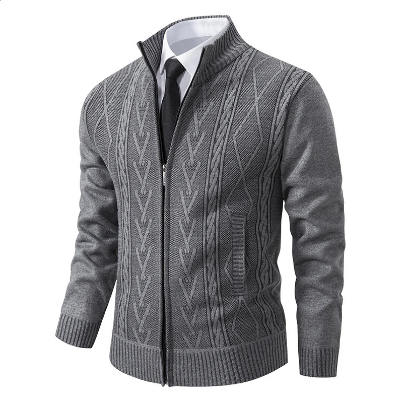 Autumn and Spring Mens Sweater Knitted Open Collar Zipper Turtle Neck Cold Coat Long Sleeve Business Casual Jacket Mens Winter Clothing 240822