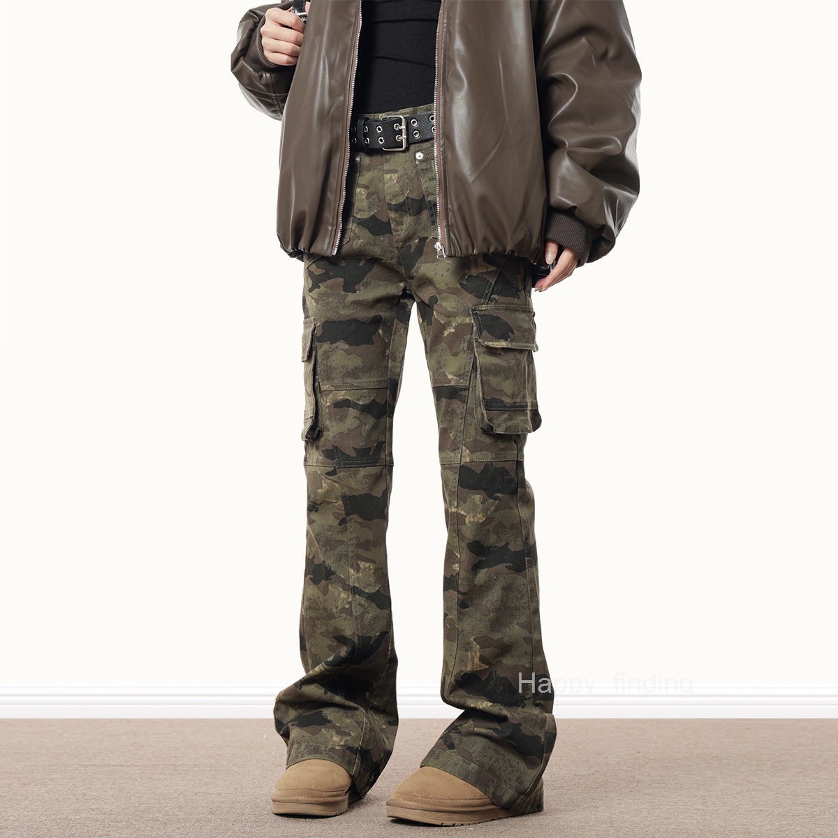 American Camouflage Jeans for Men in Spring and Summer Multi Pocket Slim Fit Work Pants Hip-hop Straight Leg Slimming and Slightly Flared Pants