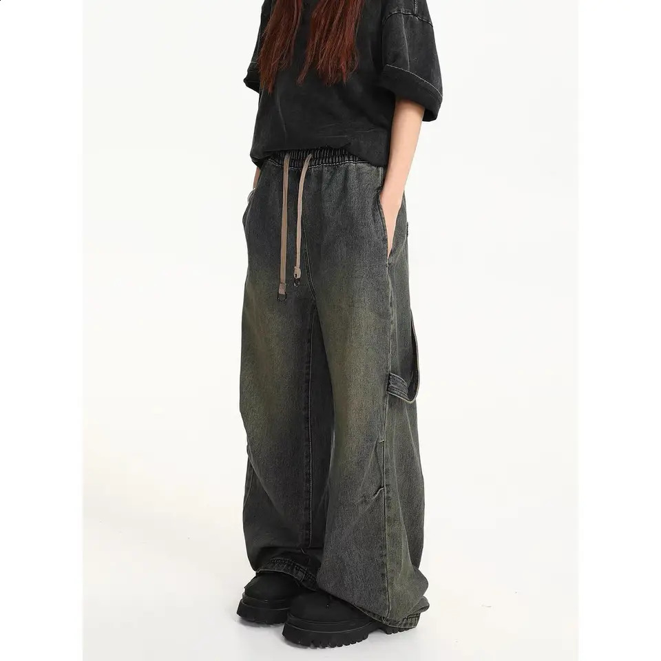 American High Street Retro Men and Women Personalité tendance Jeans de jambe droite pour couples Pantalon décontracté à jambe large hip-hop lâche
