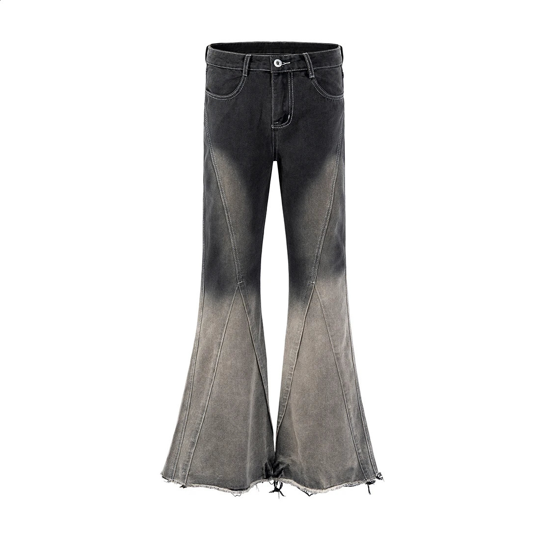 Black Gray Gradient Slim Jeans Floor Mop Flared Pants High Street Trendy Fashionable Hip Hop Washed Vintage Mens Jean Pants 240821