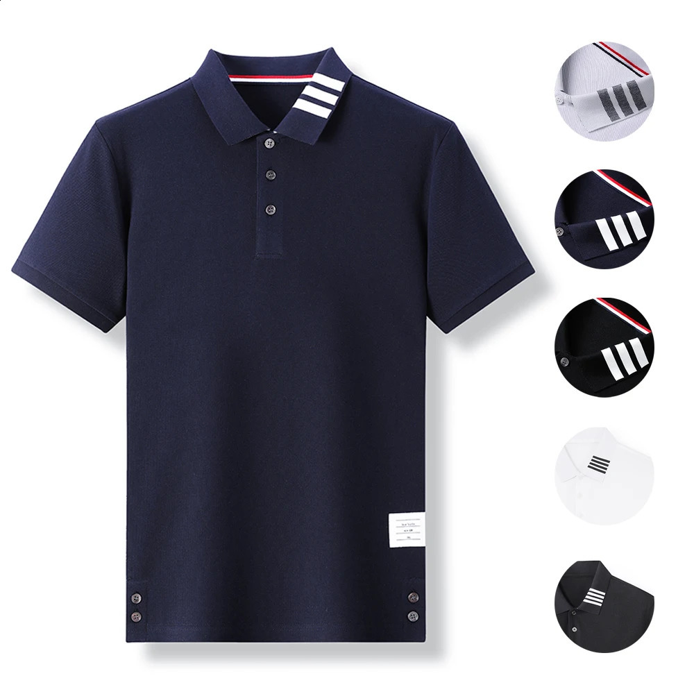 Blouse de soie glacée 100% coton Polo Mens Mens à manches courtes Summer Classic Mens Couleur pure Brestable Corée M-4XL 240821