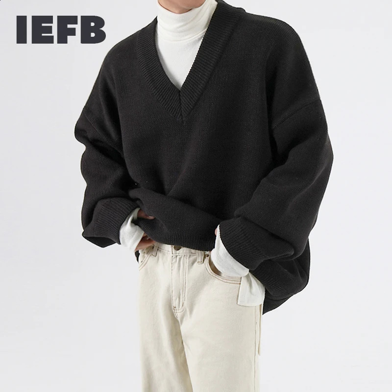 IEFB /mens wear autumn winter V-neck sweater fashionable loose style knitted tops thickened loose vintage clothes male 9Y3277 240821
