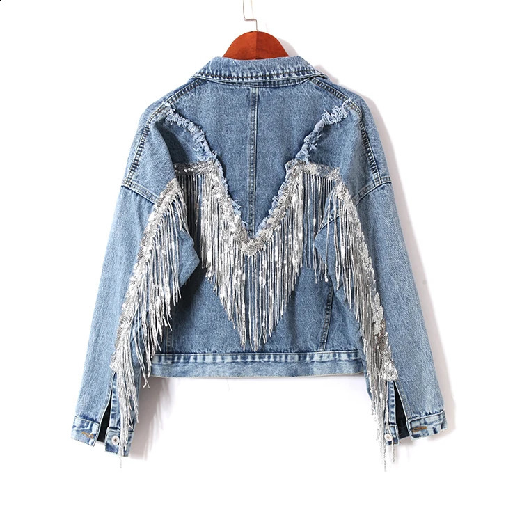 autumn heavy-duty work ruffled sequins retro washed denim jacket womens short denim jacket womens student jacket 240822