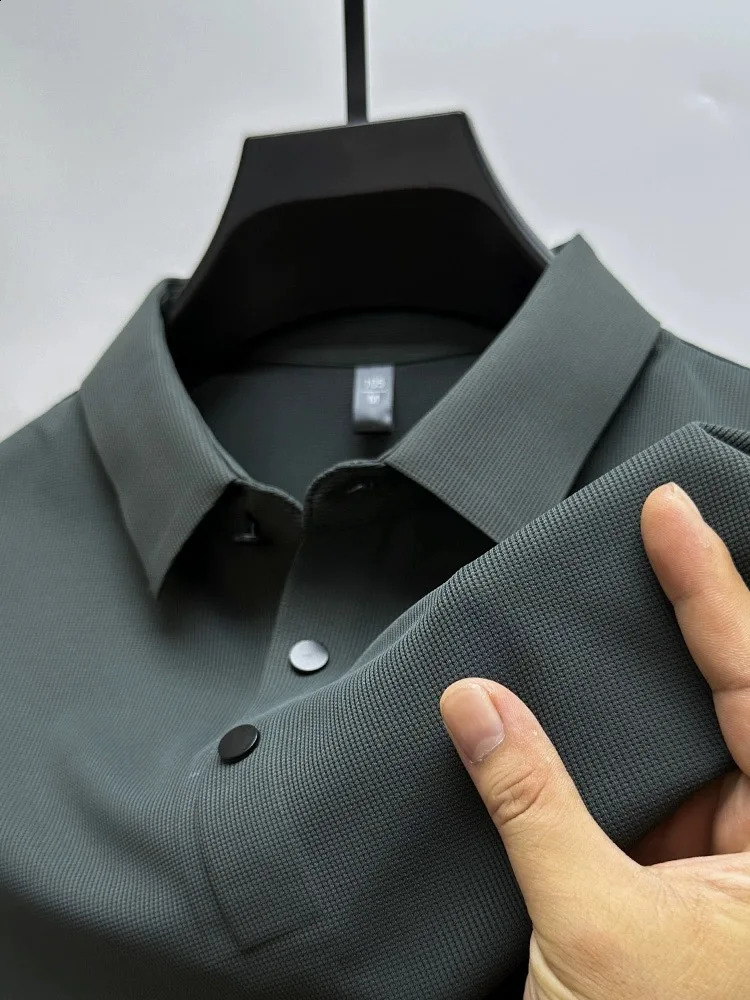 Spring Autumn Long sleeved POLO Shirt Fashionable Mens Business Casual Polo T-shirt Solid Color Wrinkle Resistant Top 240821