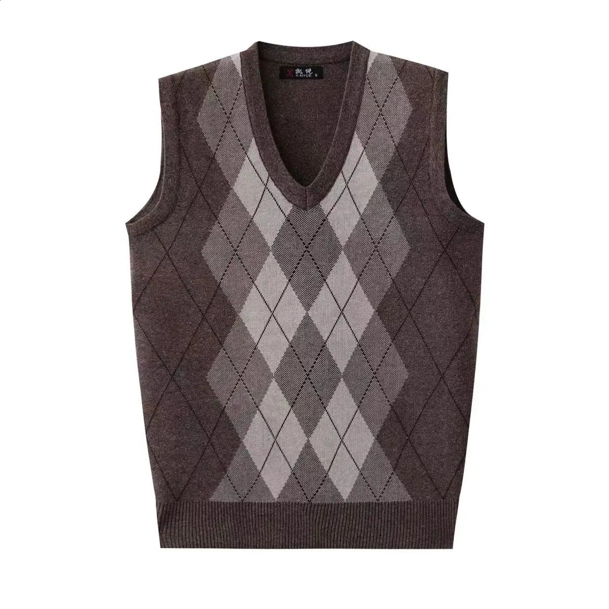 Mens Vintage Plaid Vest VNeck Sleeveless Knit Sweater Pullover AllMatch Elegant Office Business Top Autumn Clothes 240821