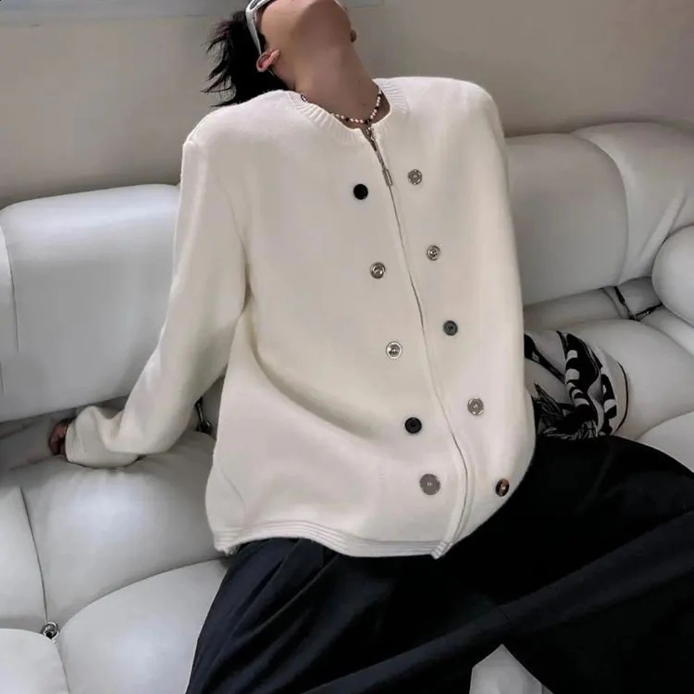 Mens Autumn Winter Niche Y2k Loose Knitted Sweater Essential Genderless Button Decoration Solid Color Casual Simple 240821