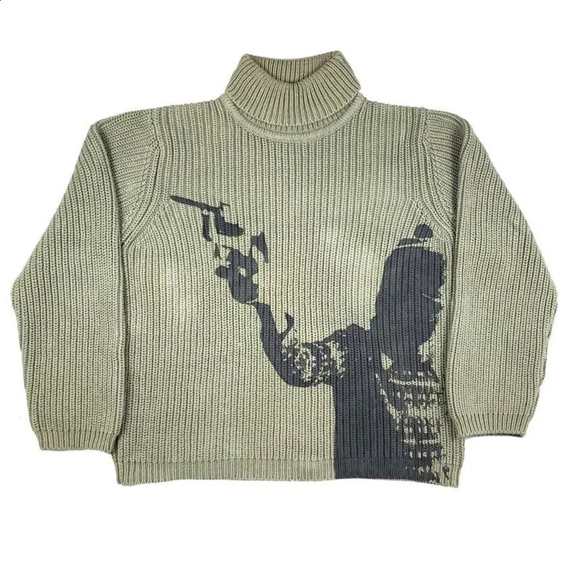 BIG PROMOTION Y2K retro knitted turtleneck unisex Harajuku sweater printing unique aesthetics in autumn and winter 240821