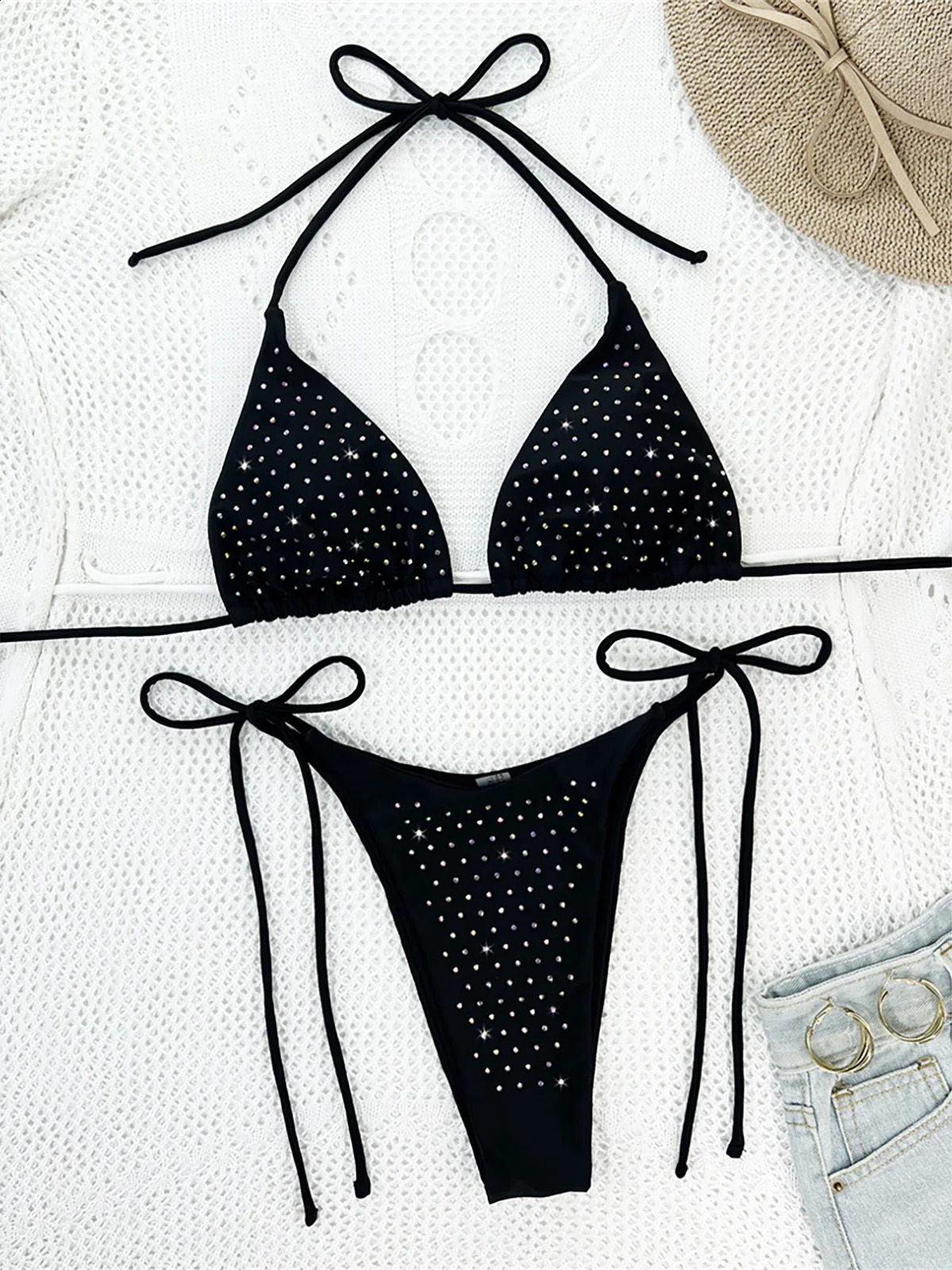 Diamant strass licou à bretelles Bikini femme maillot de bain femmes maillots de bain deux pièces Bikini ensemble baigneur maillot de bain bain K
