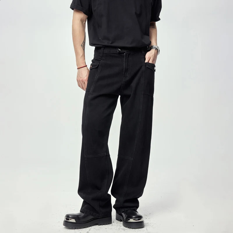 Korean Style Fashionable Black Jeans Mens Street Fashion Loose Straight Handsome Hip Hop Casual Cool High-End Wide-Leg Trousers 240821