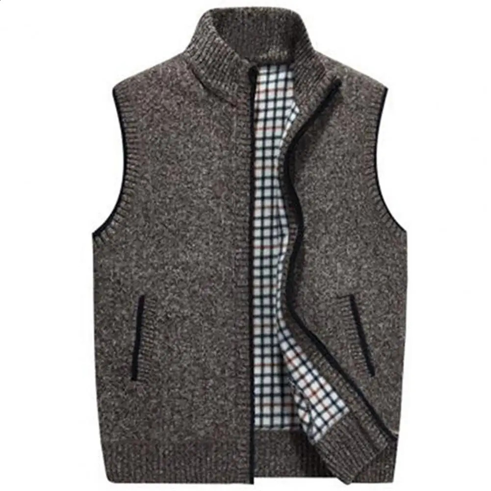 Autumn Winter Mens Sweater Vest Thick Warm Sleeveless Knitted Cardigan Sweatercoat Zipper Casual Outerwear 240821