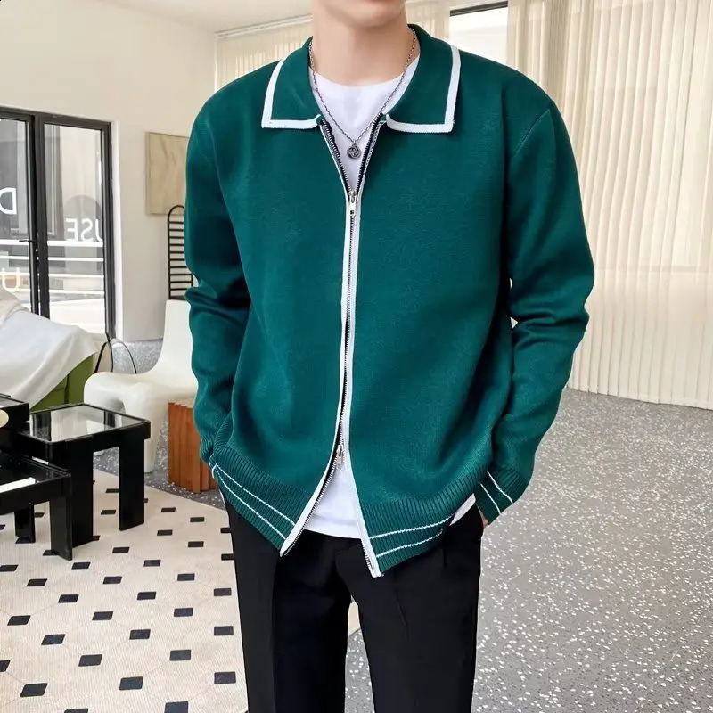 Autumn and Winter Light Mature Wind Contrast Color Korean Edition Double Zipper Casual Loose Mens Knitted Sweater 240821
