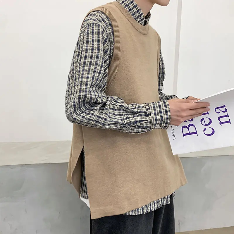 Autumn Sweater Vest Mens Fashion Retro Casual Knitted Pullover Men Slim Fit Korean Knitting Sweaters Jumper Clothes M3XL 240821