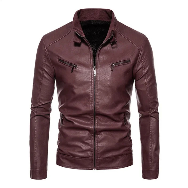 Wool Warm PU Leather Jacket Fashion Mens Suitable Zipper Leather Jacket Mens Clothing Size Mens Ultra Thin Motorcycle Leather Jacket 240821