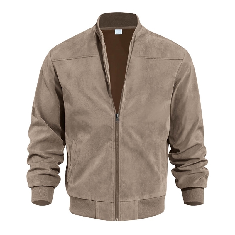 Mens Retro Suede Bomber Leather Jacket Autumn Winter Streetwear Long Sleeve Full Zip Coat Outerwears Windproof Baseball Jackets y240821