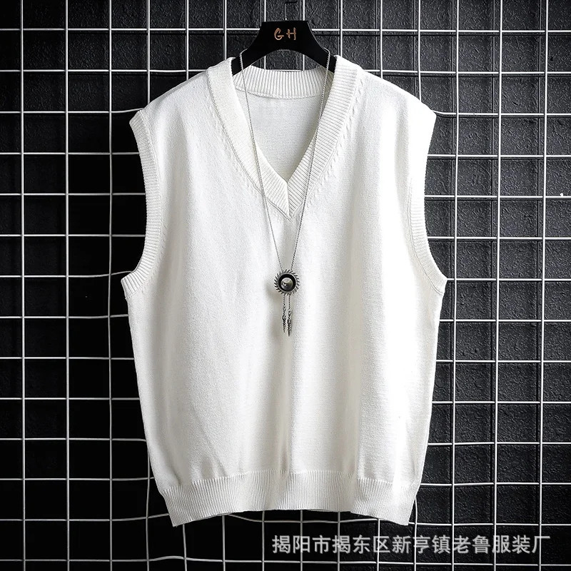 Autumn and Winter Sweater Vest White Loose Solid Color Thin Waistcoat Casual 240821